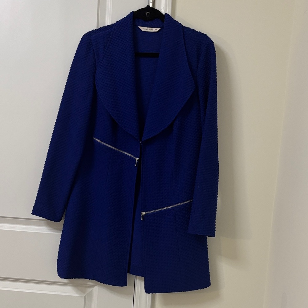 Peter Nygard-Royal Blue Textured Zip-Front Trench Coat